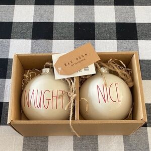 Rae Dunn Naughty & Nice Ornaments - Cream and Red